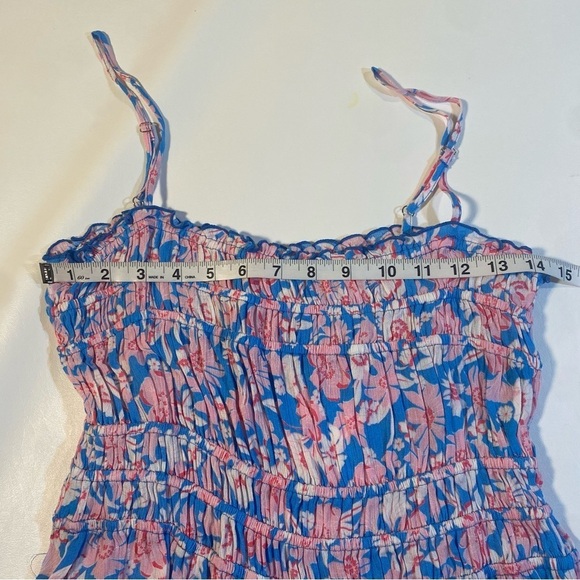 NWT Promesa Size S Blue and Pink Smock Top Floral Slit Front Maxi Dress - Picture 2 of 8